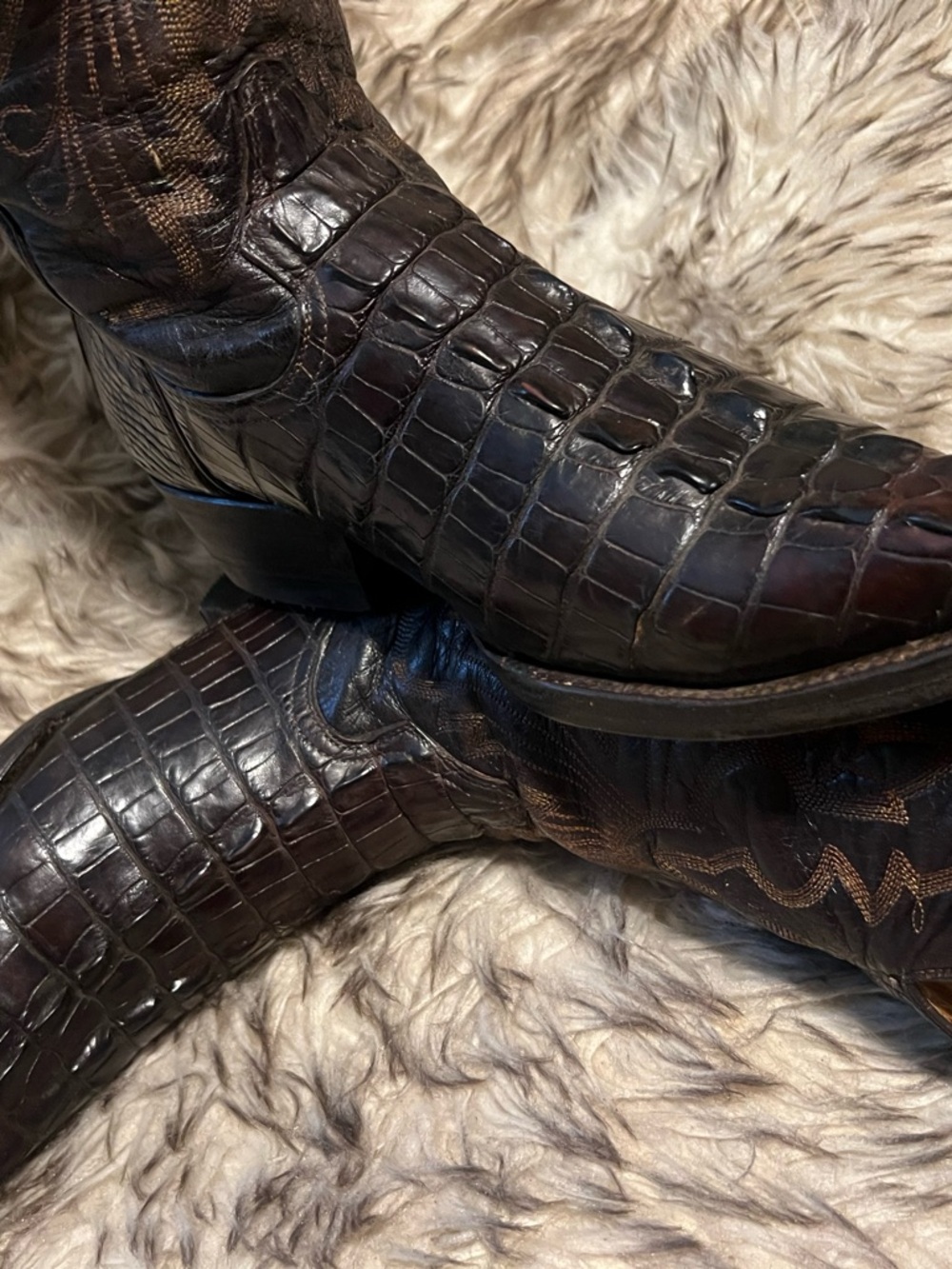 Men's DOMINI PELLE CAIMAN dark  Brown Leather Cowboy Boots Sz 9 NEW SOLES/HEELS - Picture 15 of 16